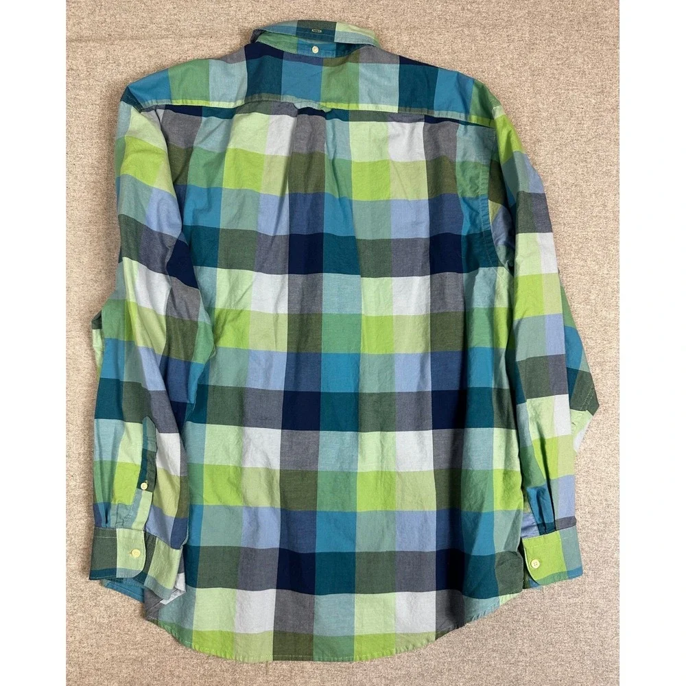 IZOD Saltwater Shirt Mens XXL Blue Green Plaid Long Sleeve Beach Vacation Preppy